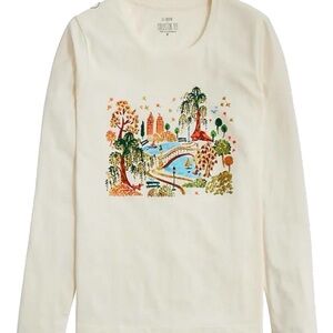 J. Crew Cream Long-Sleeve Tee with Colorful Park Graphic